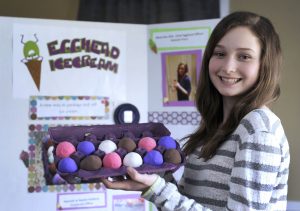 Hannah Pucci, 12, of Danbury, Conn. invented a way to package ice cream, called " Egghead Ice Cream." Hannah was part of the Danbury public school's Invention Convention and went on to win an award winner at the state convention last year.