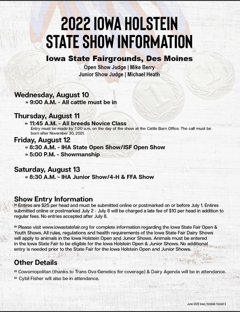 Entries are Due TODAY for the Iowa State Holstein Show Cowsmo
